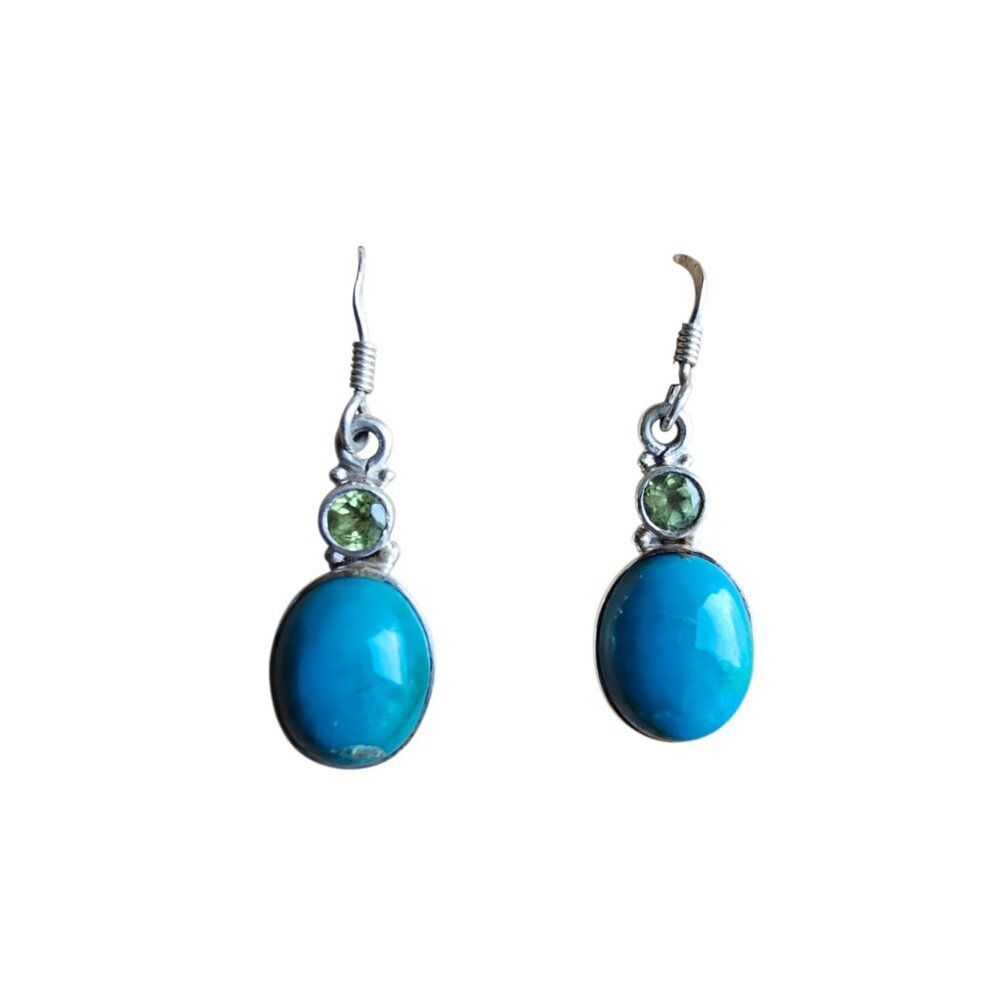 Sterling Silver Turquoise Peridot Dangle Drop Earrings Southwestern Boho Gemston
